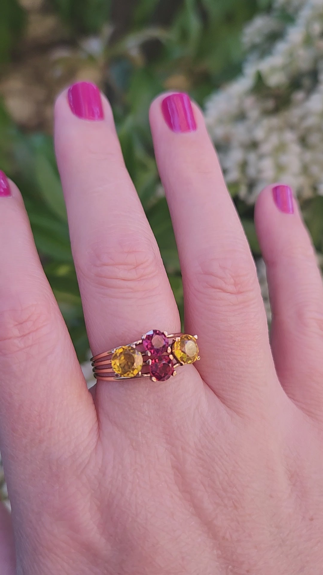 Vintage Rhodolite Garnet and Citrine Band Ring in 14k Rose Gold