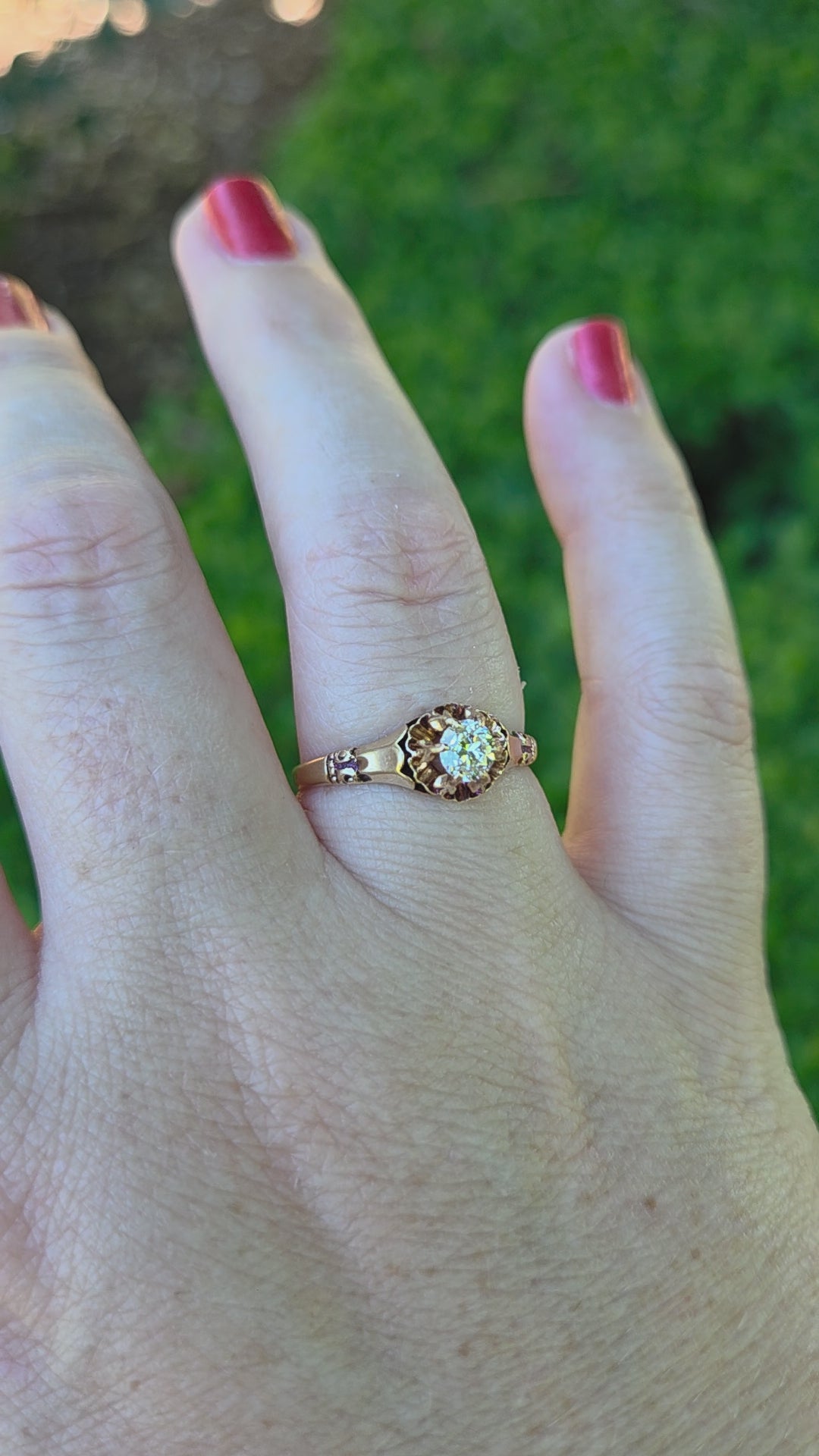 Victorian Old European Cut Diamond Claw Prong Belcher Set Solitaire in 14k Rosy Gold