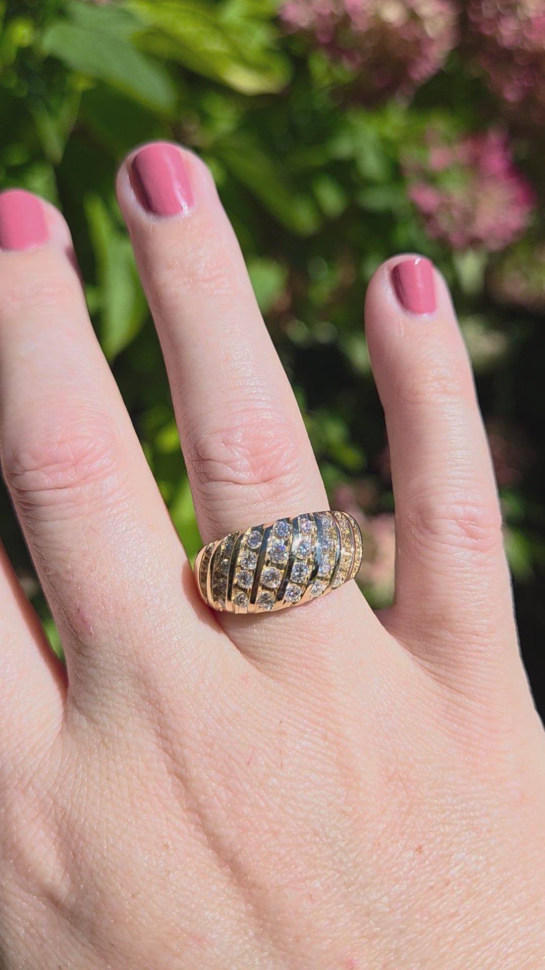 Vintage Diamond Waterfall Channel Set Dome Ring in 14k Yellow Gold
