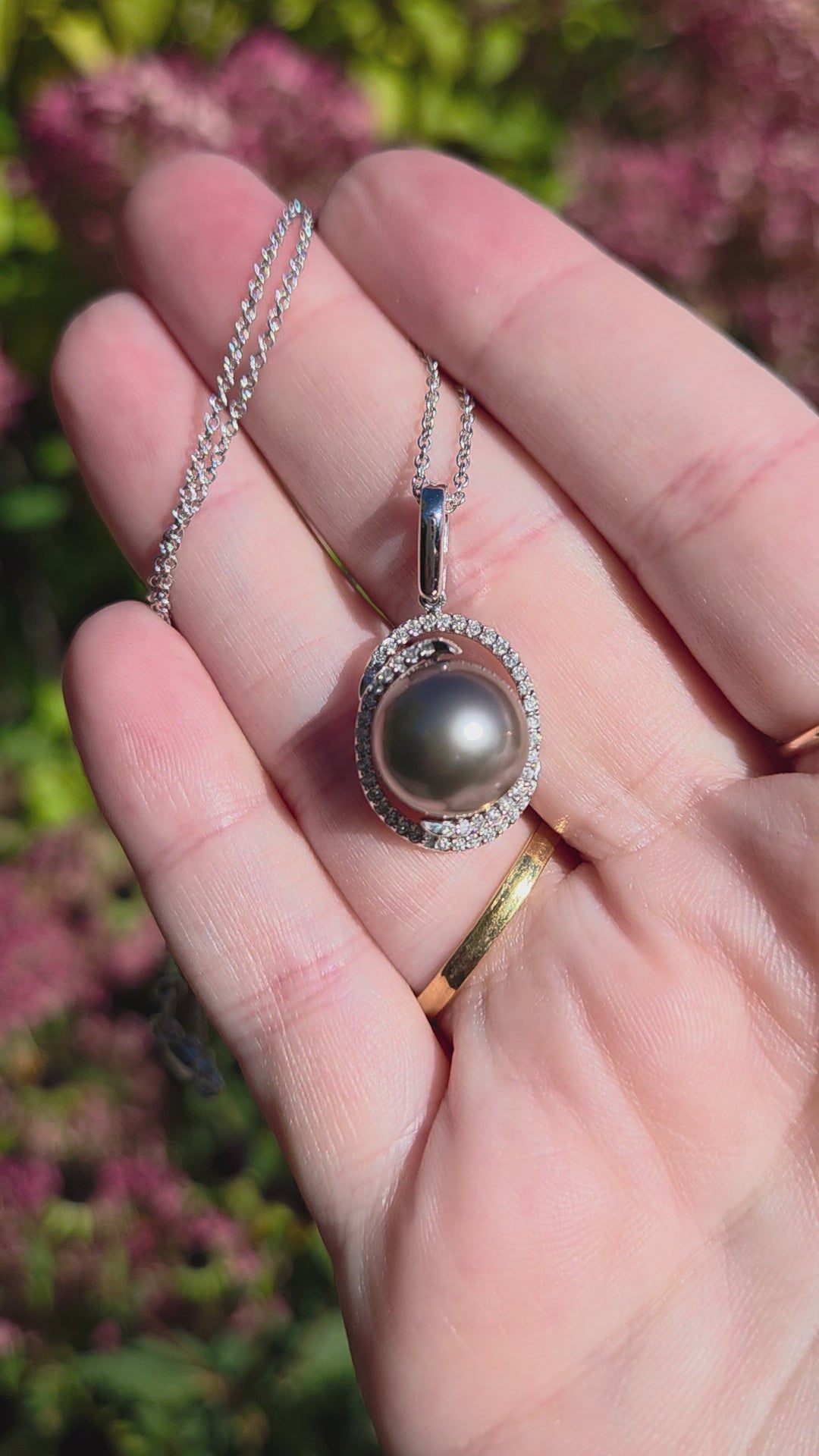 Silver South Sea Pearl and Diamond Pendant Necklace in 14k White Gold
