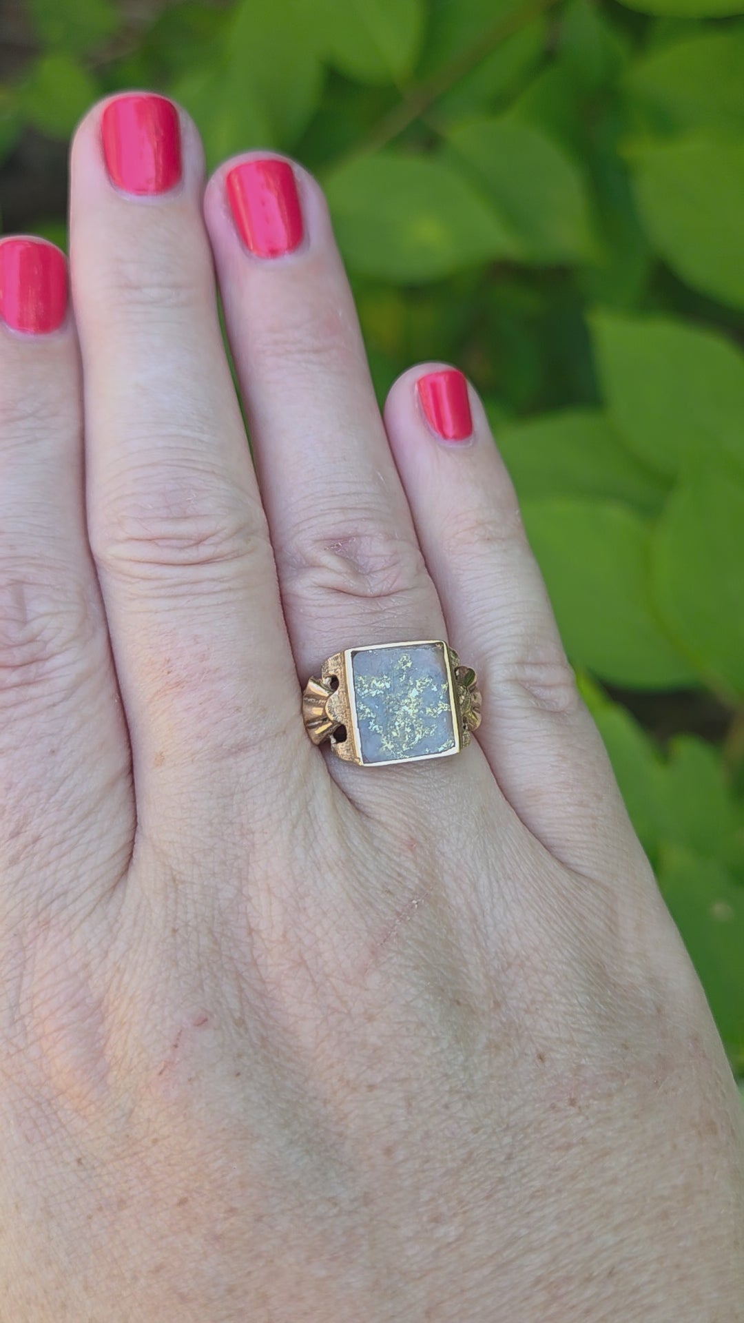 Antique Victorian Gold In Quartz Bezel Set Statement Ring in 10k Rose Gold
