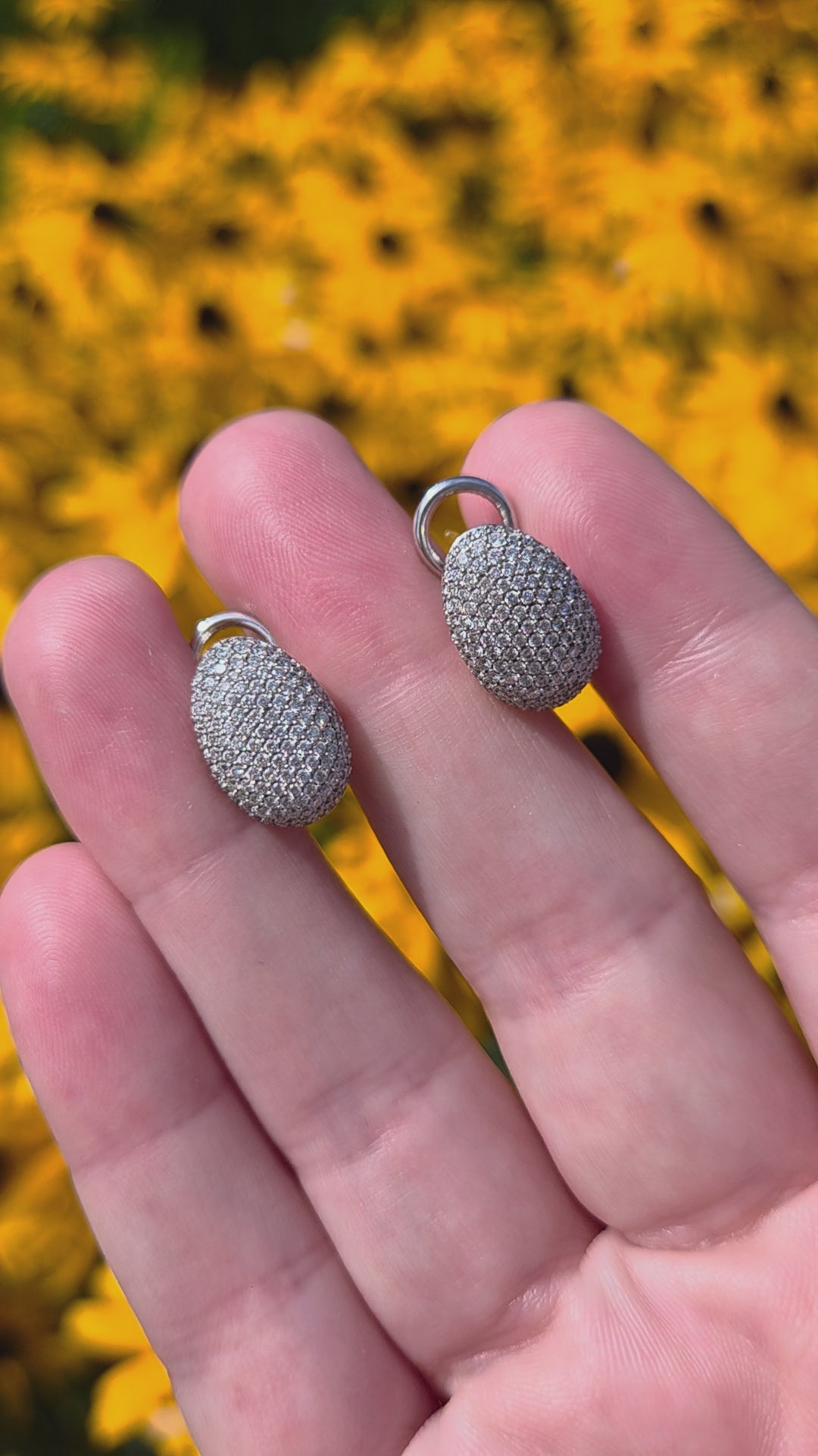 Diamond Pave' Stud Earrings with Omega Back Clasps in 18k White Gold