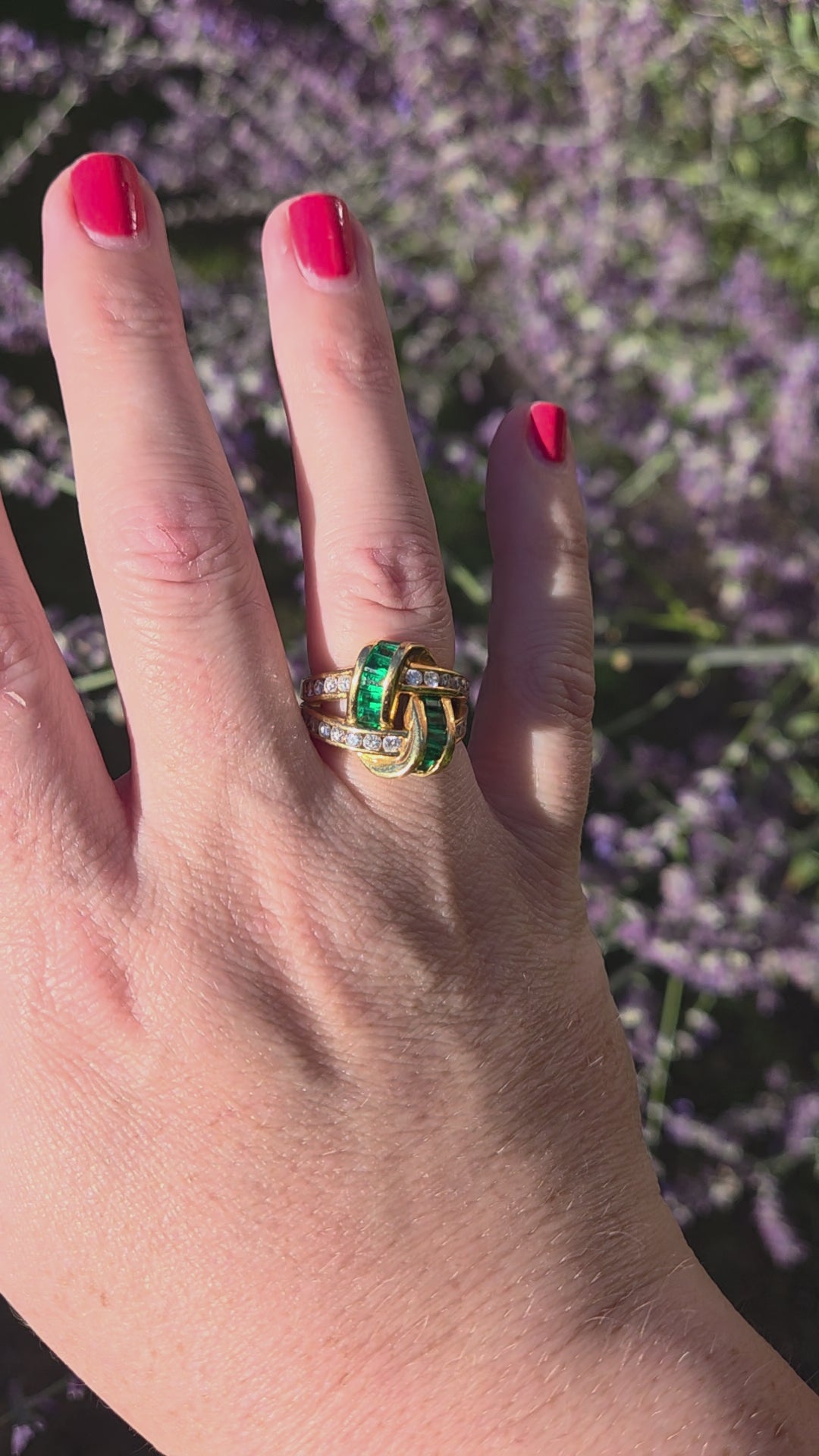 Charles Krypell Emerald and Diamond Twist Band Ring in 18k Yellow Gold