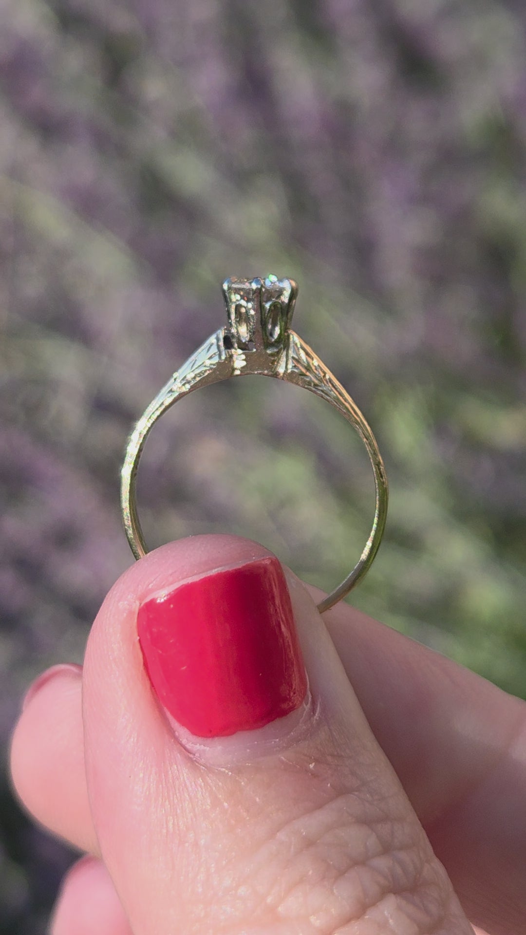 Art Deco Old European Cut Diamond Solitaire in 14k White and Yellow Gold