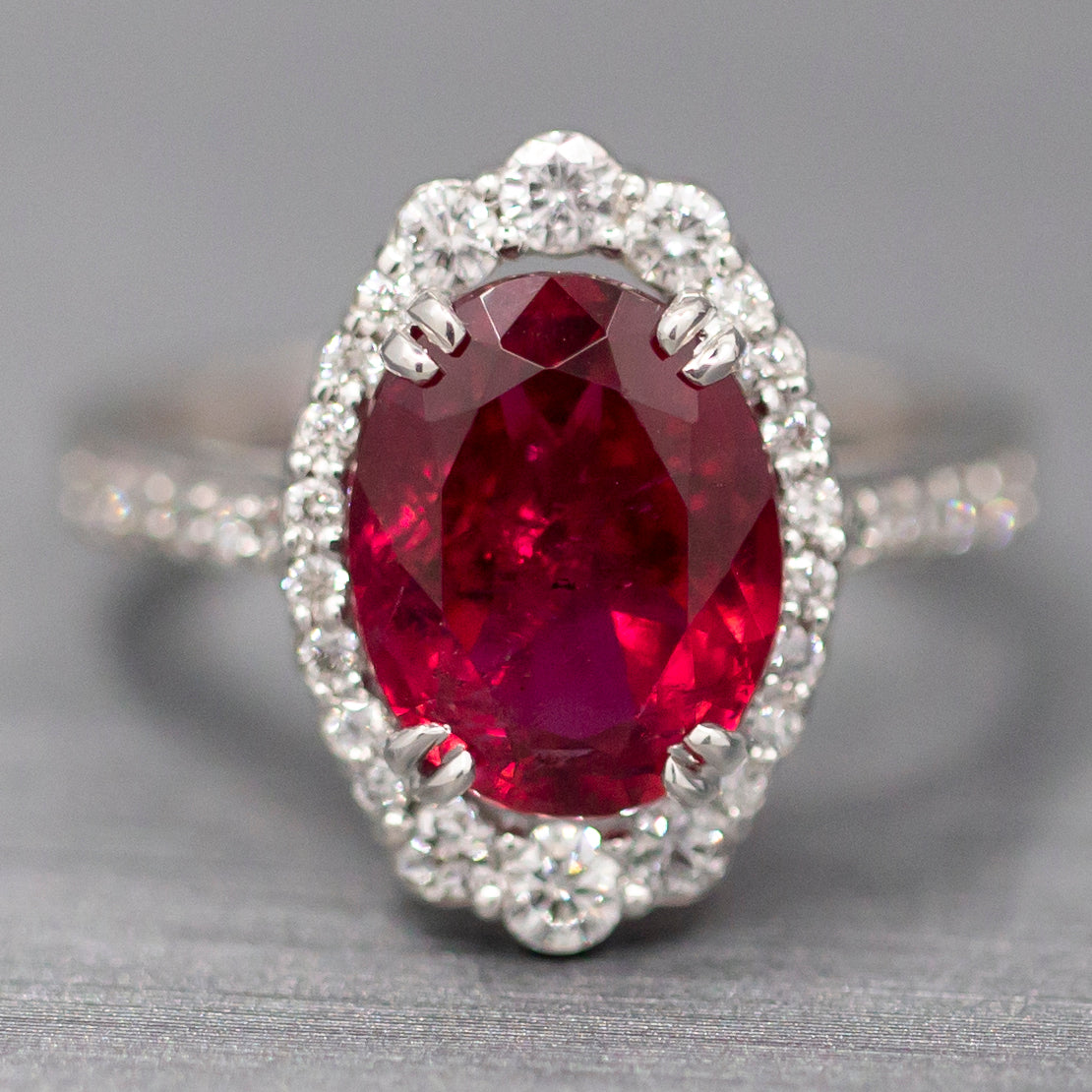 Handcrafted Rubellite Tourmaline and Diamond Cocktail Ring in 18k White Gold