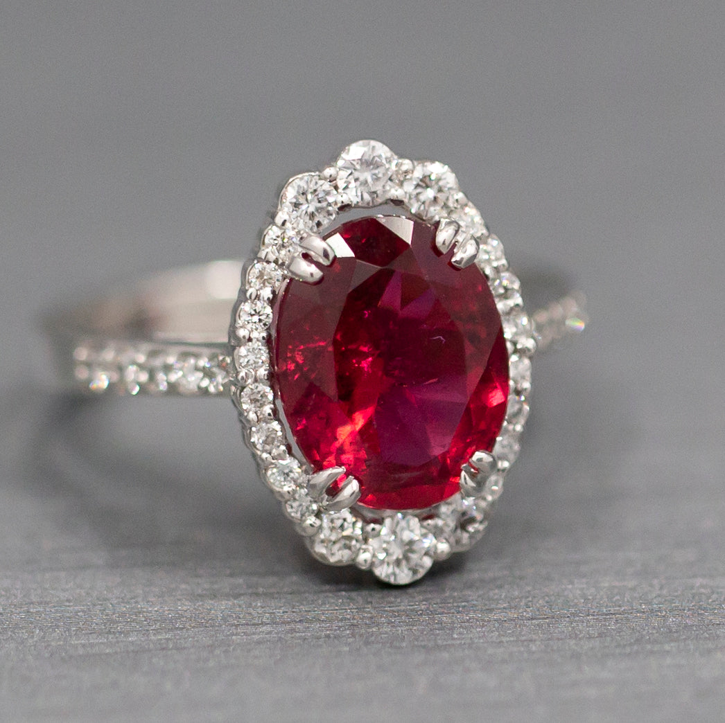 Handcrafted Rubellite Tourmaline and Diamond Cocktail Ring in 18k White Gold