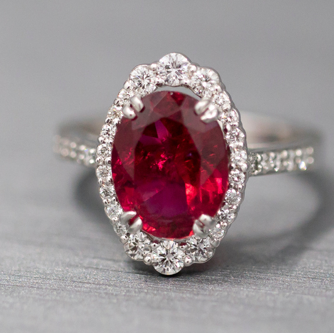 Handcrafted Rubellite Tourmaline and Diamond Cocktail Ring in 18k White Gold