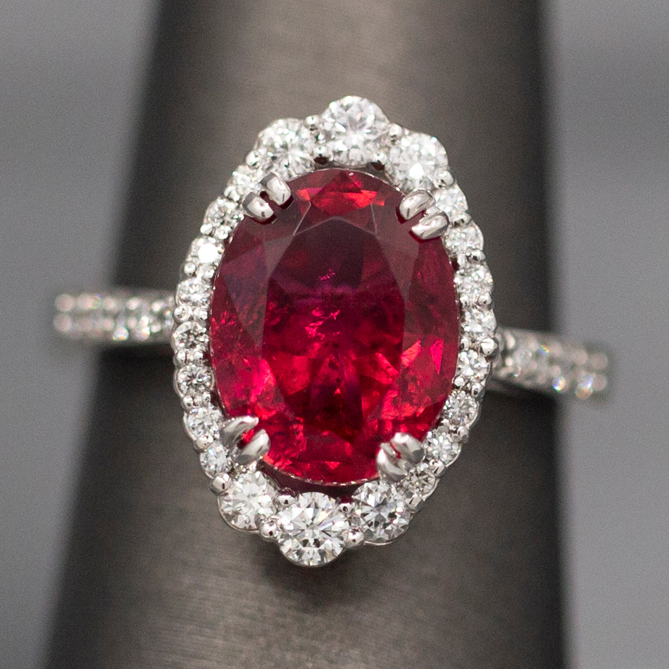 Handcrafted Rubellite Tourmaline and Diamond Cocktail Ring in 18k White Gold