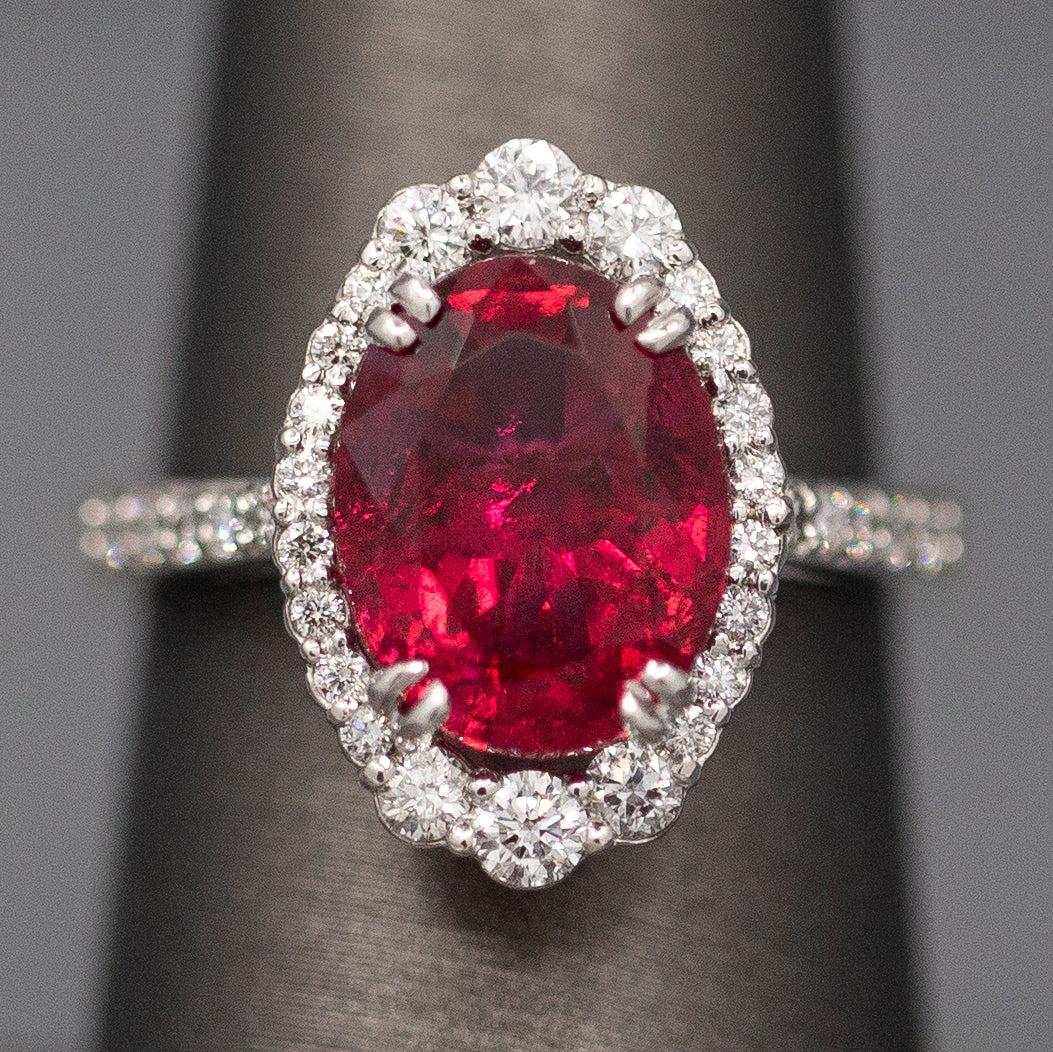 Handcrafted Rubellite Tourmaline and Diamond Cocktail Ring in 18k White Gold