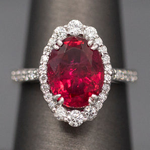 Handcrafted Rubellite Tourmaline and Diamond Cocktail Ring in 18k White Gold
