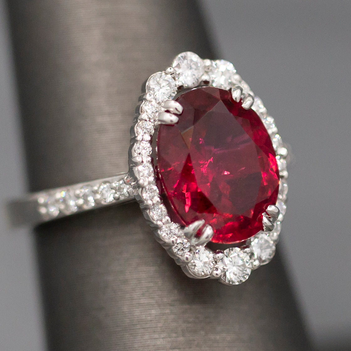 Handcrafted Rubellite Tourmaline and Diamond Cocktail Ring in 18k White Gold