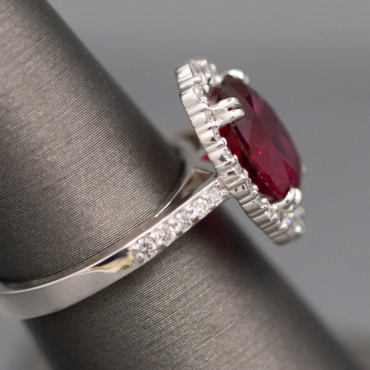 Handcrafted Rubellite Tourmaline and Diamond Cocktail Ring in 18k White Gold