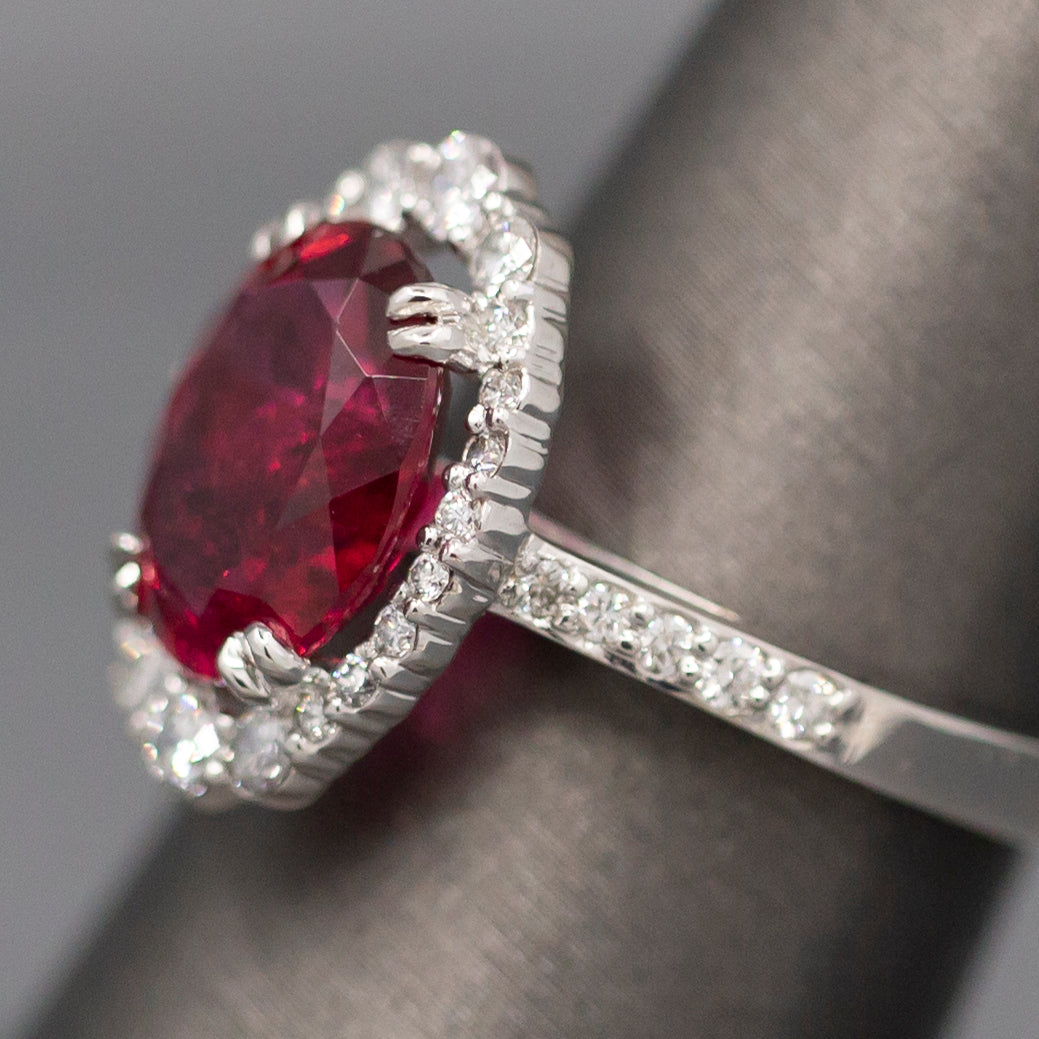 Handcrafted Rubellite Tourmaline and Diamond Cocktail Ring in 18k White Gold