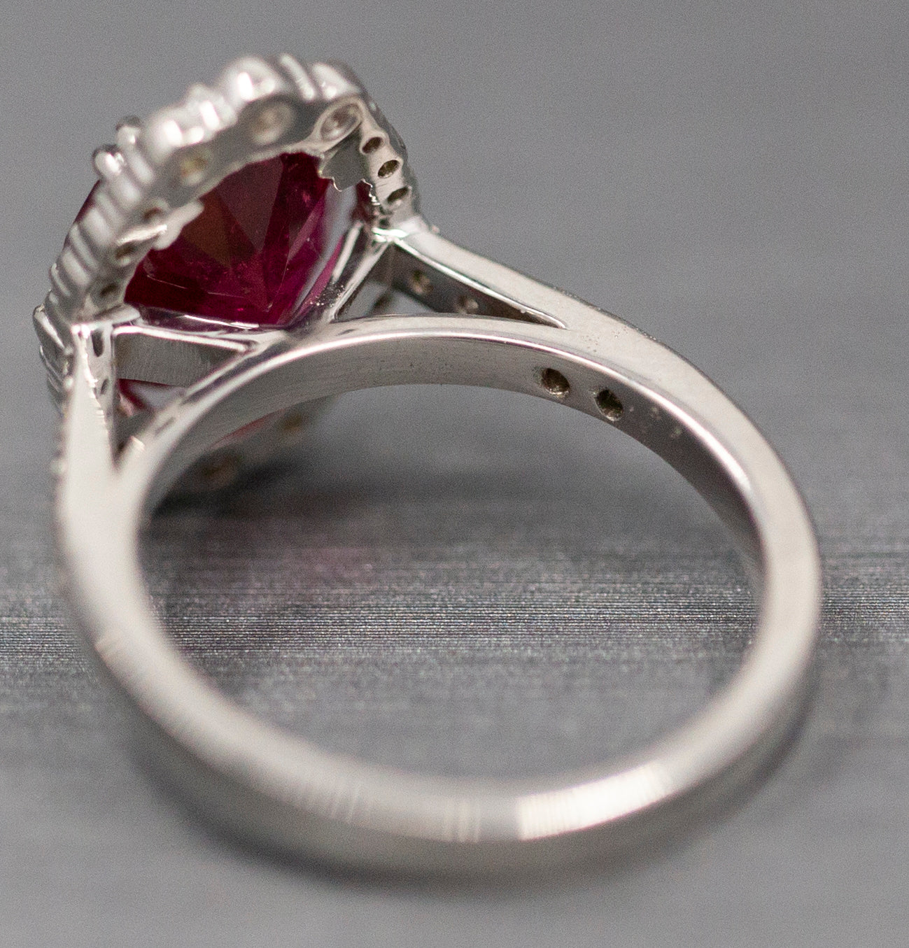 Handcrafted Rubellite Tourmaline and Diamond Cocktail Ring in 18k White Gold