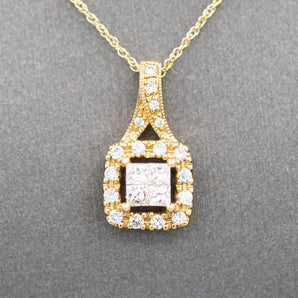 Illusion Set Princess Cut Diamond Pendant Necklace in 10k Yellow Gold