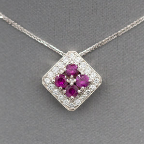 Handcrafted 1.00ctw Ruby and Diamond Pendant Necklace in 14K White Gold 18"