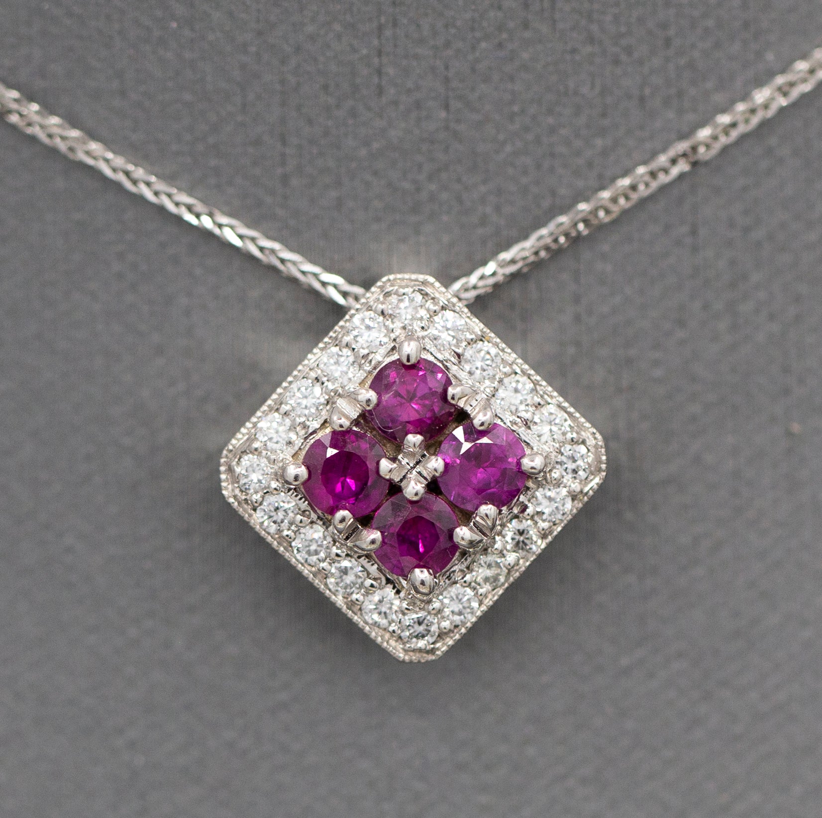 Handcrafted 1.00ctw Ruby and Diamond Pendant Necklace in 14K White Gold 18"