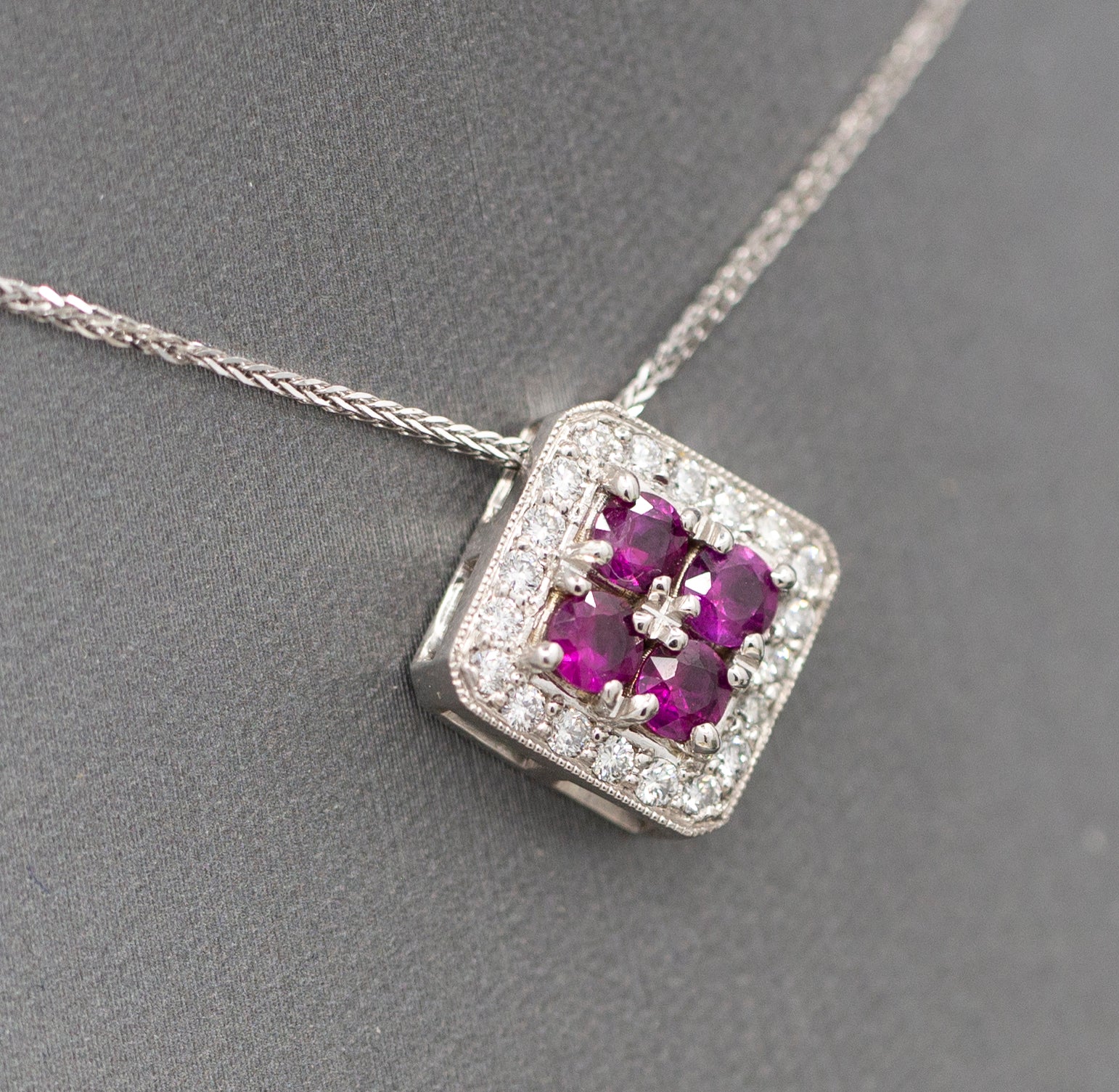 Handcrafted 1.00ctw Ruby and Diamond Pendant Necklace in 14K White Gold 18"