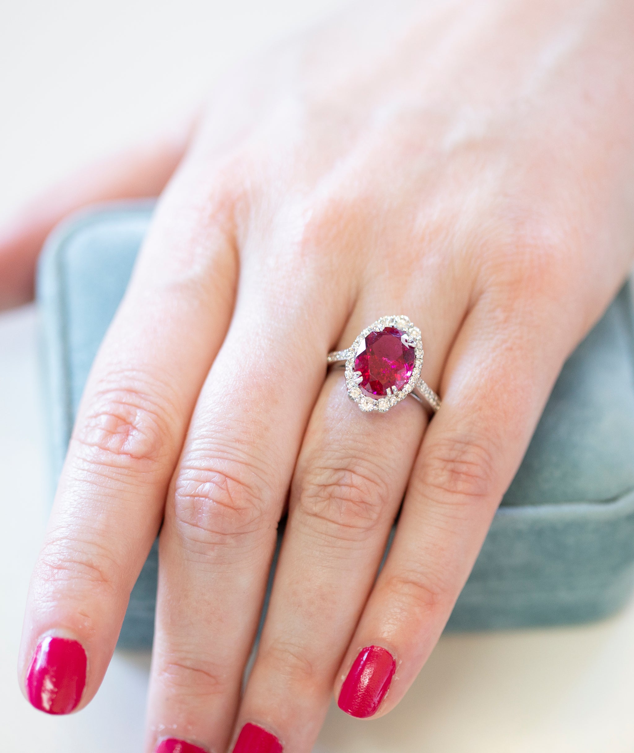 Handcrafted Rubellite Tourmaline and Diamond Cocktail Ring in 18k White Gold