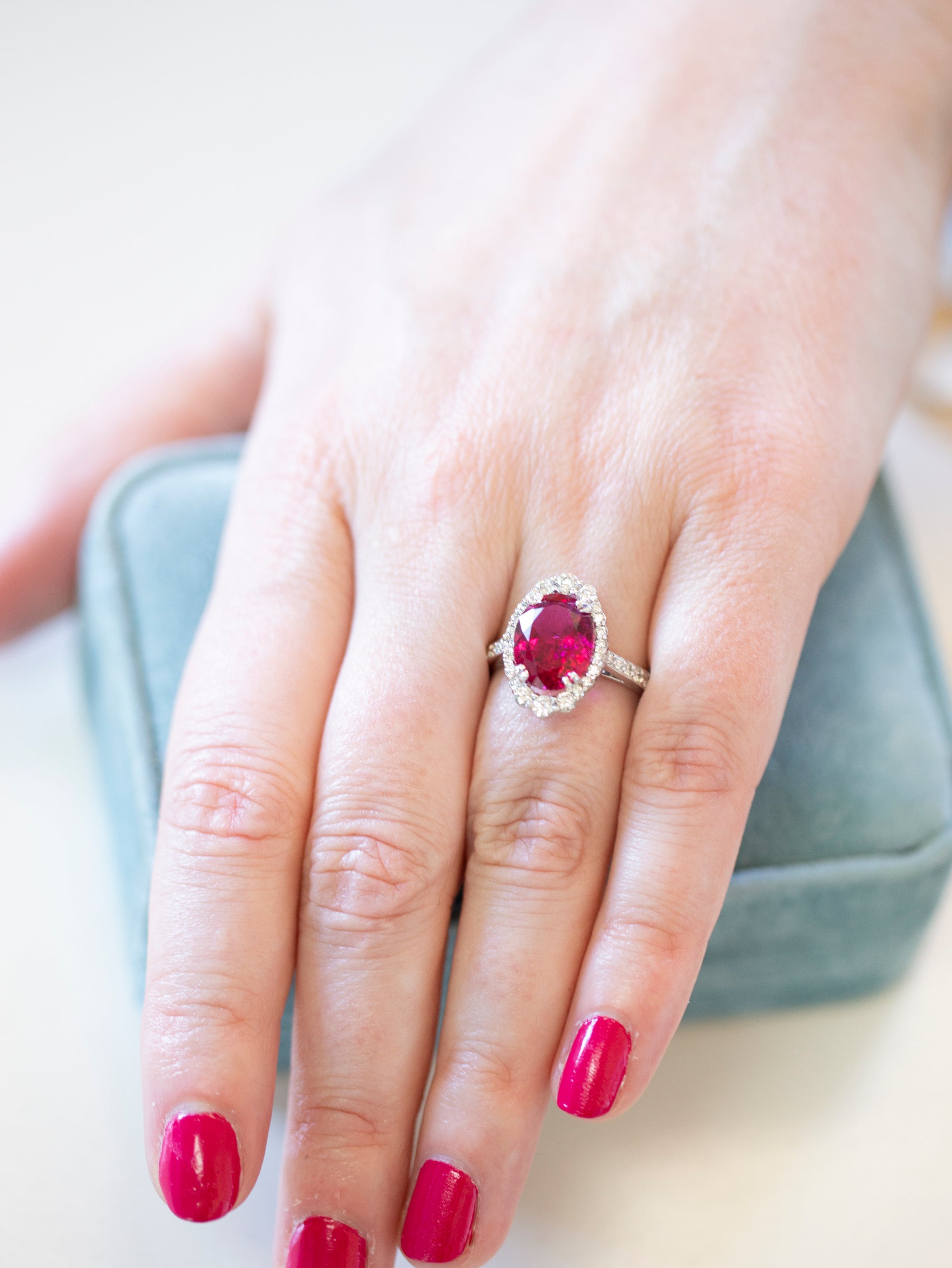 Handcrafted Rubellite Tourmaline and Diamond Cocktail Ring in 18k White Gold