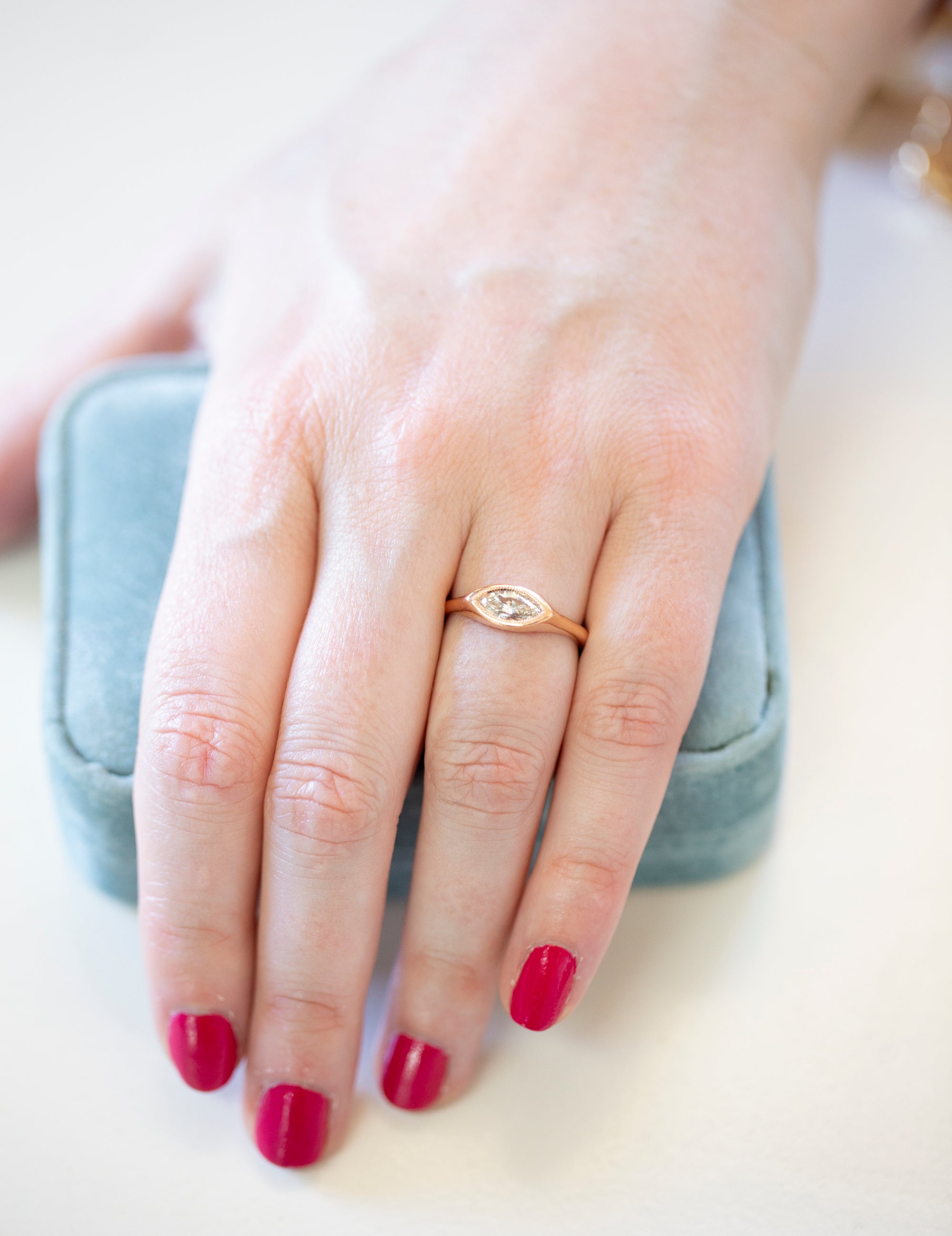 East West 0.69ct Marquise Diamond 14k Rose Gold Ring