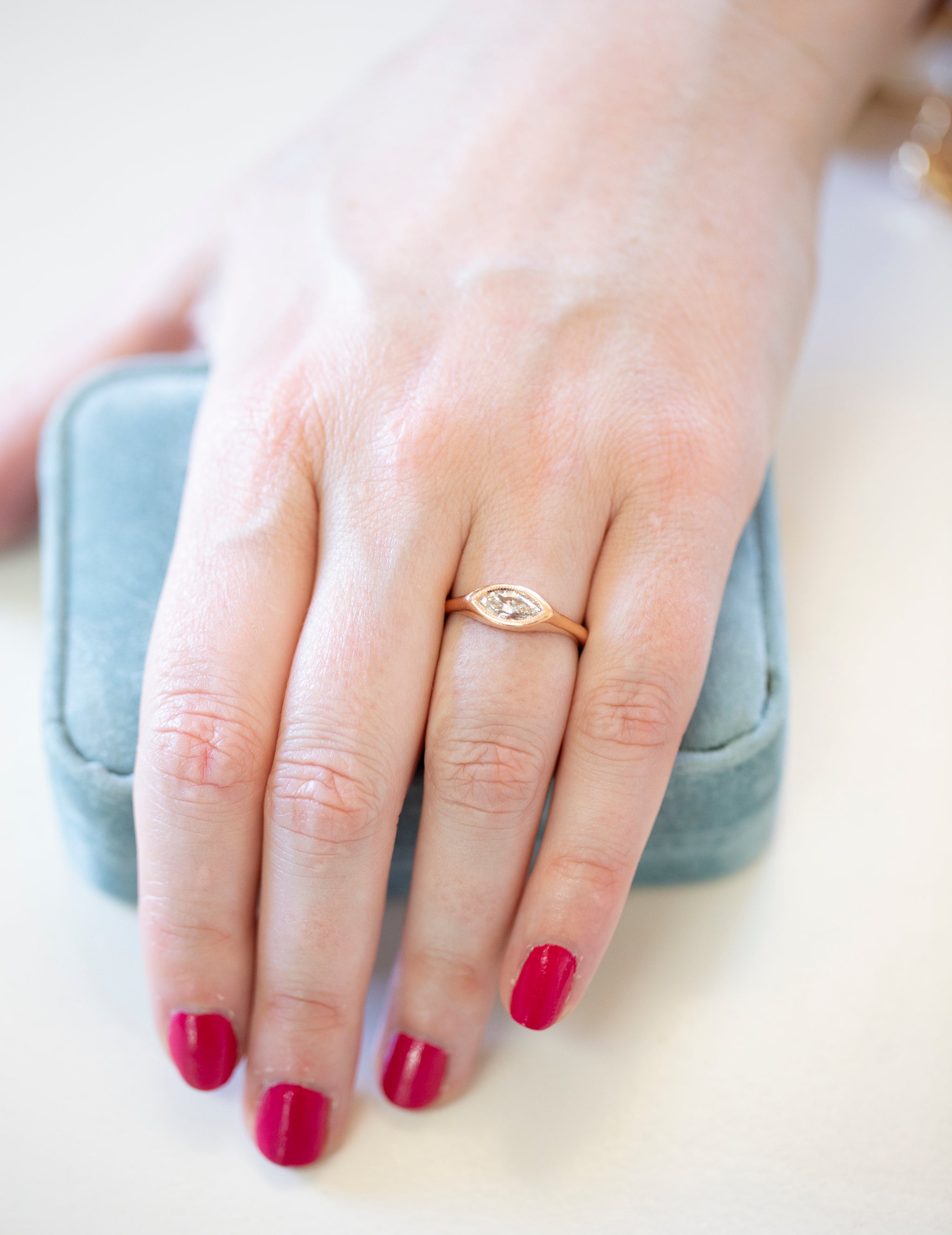 East West 0.69ct Marquise Diamond 14k Rose Gold Ring