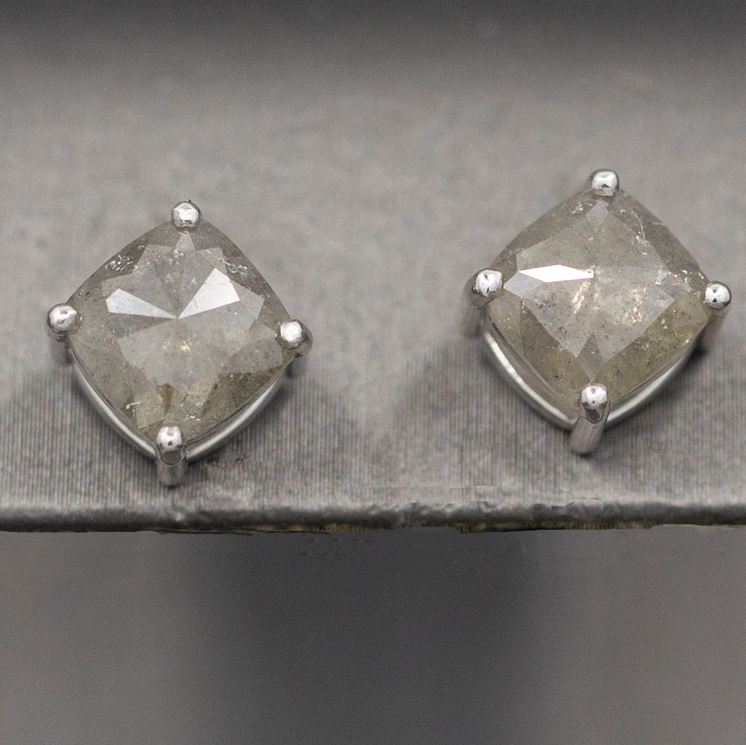 3.22ctw Raw Gray Grey Diamond Rose Cut Stud Earrings in 14k White Gold