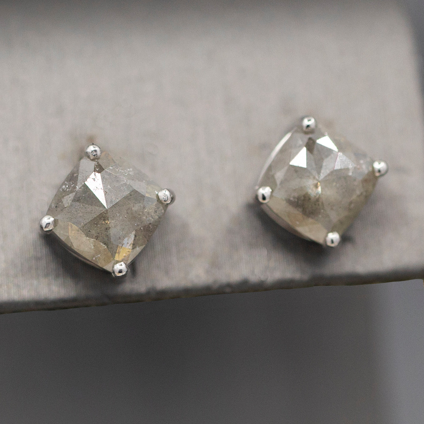 3.22ctw Raw Gray Grey Diamond Rose Cut Stud Earrings in 14k White Gold