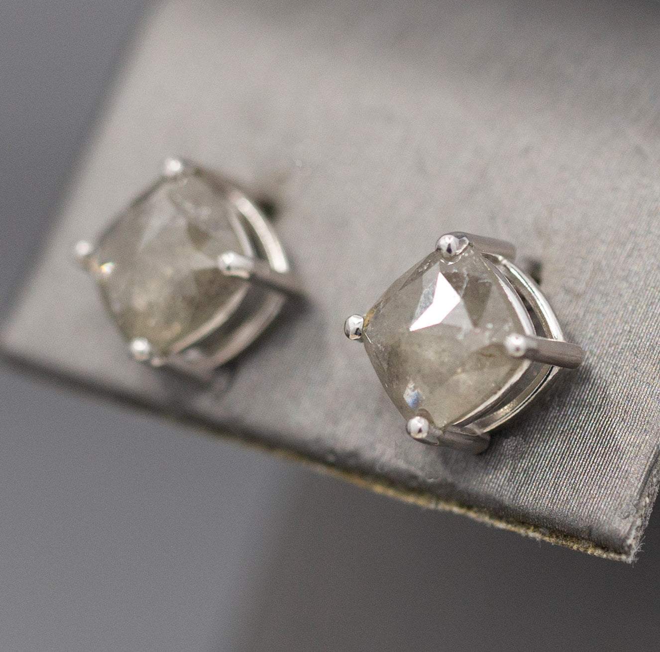 3.22ctw Raw Gray Grey Diamond Rose Cut Stud Earrings in 14k White Gold