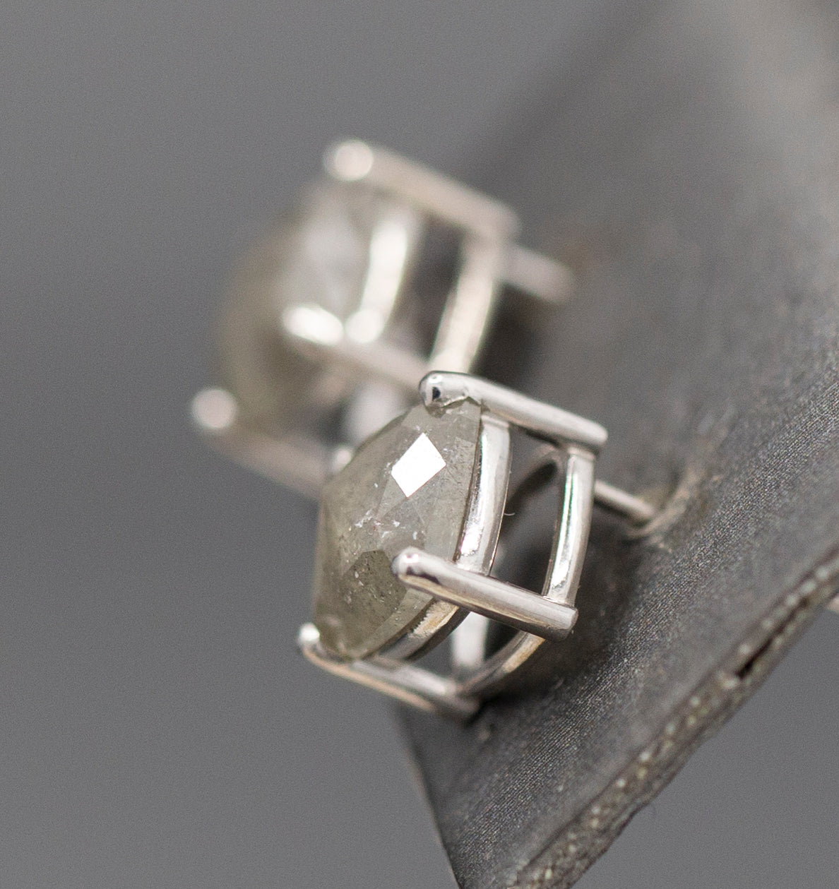 3.22ctw Raw Gray Grey Diamond Rose Cut Stud Earrings in 14k White Gold