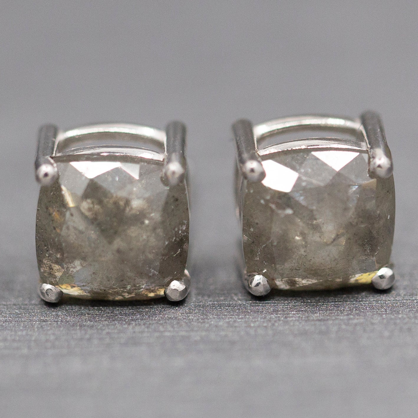 3.22ctw Raw Gray Grey Diamond Rose Cut Stud Earrings in 14k White Gold