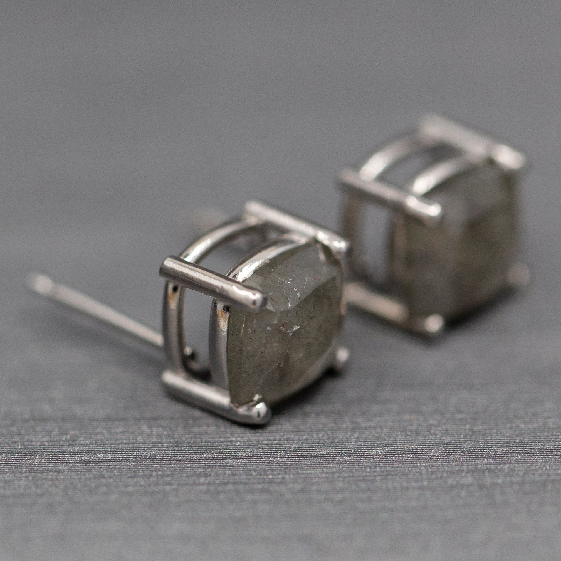 3.22ctw Raw Gray Grey Diamond Rose Cut Stud Earrings in 14k White Gold