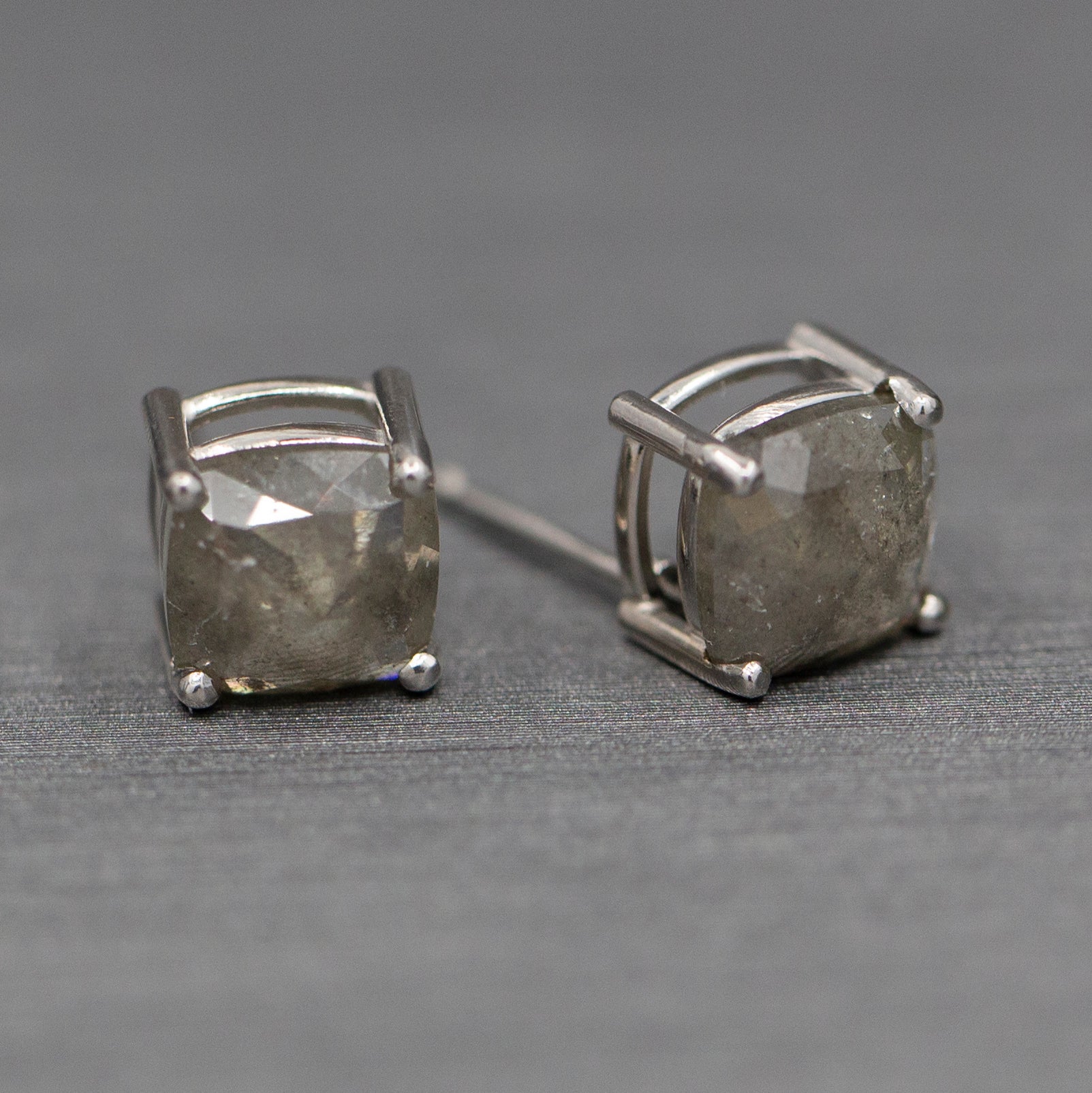 3.22ctw Raw Gray Grey Diamond Rose Cut Stud Earrings in 14k White Gold