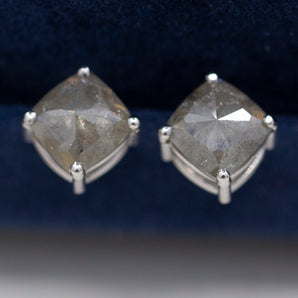 3.22ctw Raw Gray Grey Diamond Rose Cut Stud Earrings in 14k White Gold