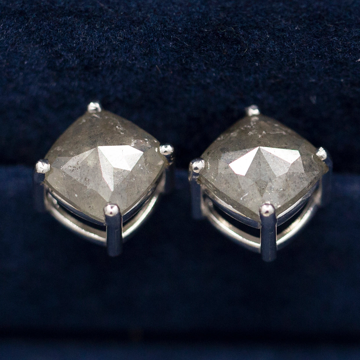 3.22ctw Raw Gray Grey Diamond Rose Cut Stud Earrings in 14k White Gold