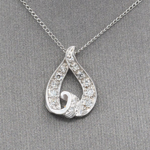 Mid-Century Teardrop Diamond Pendant Necklace in 14k White Gold 15"