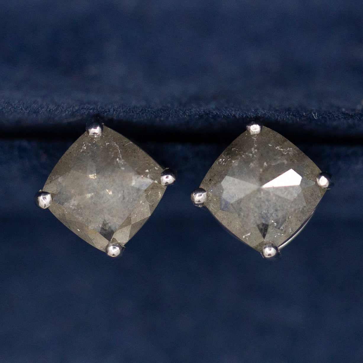 3.22ctw Raw Gray Grey Diamond Rose Cut Stud Earrings in 14k White Gold