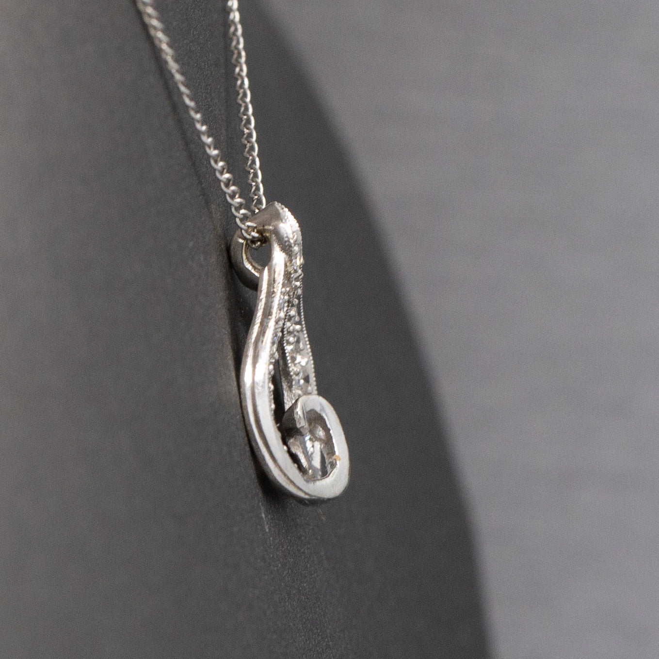 Mid-Century Teardrop Diamond Pendant Necklace in 14k White Gold 15"