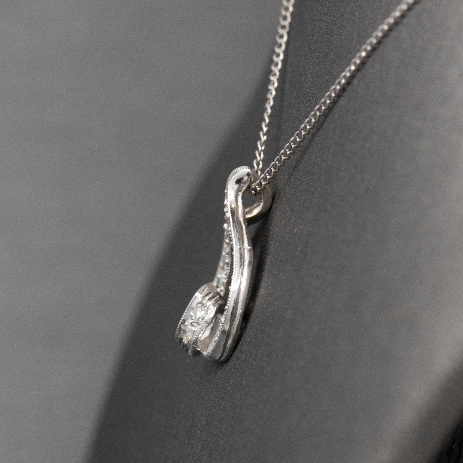 Mid-Century Teardrop Diamond Pendant Necklace in 14k White Gold 15"