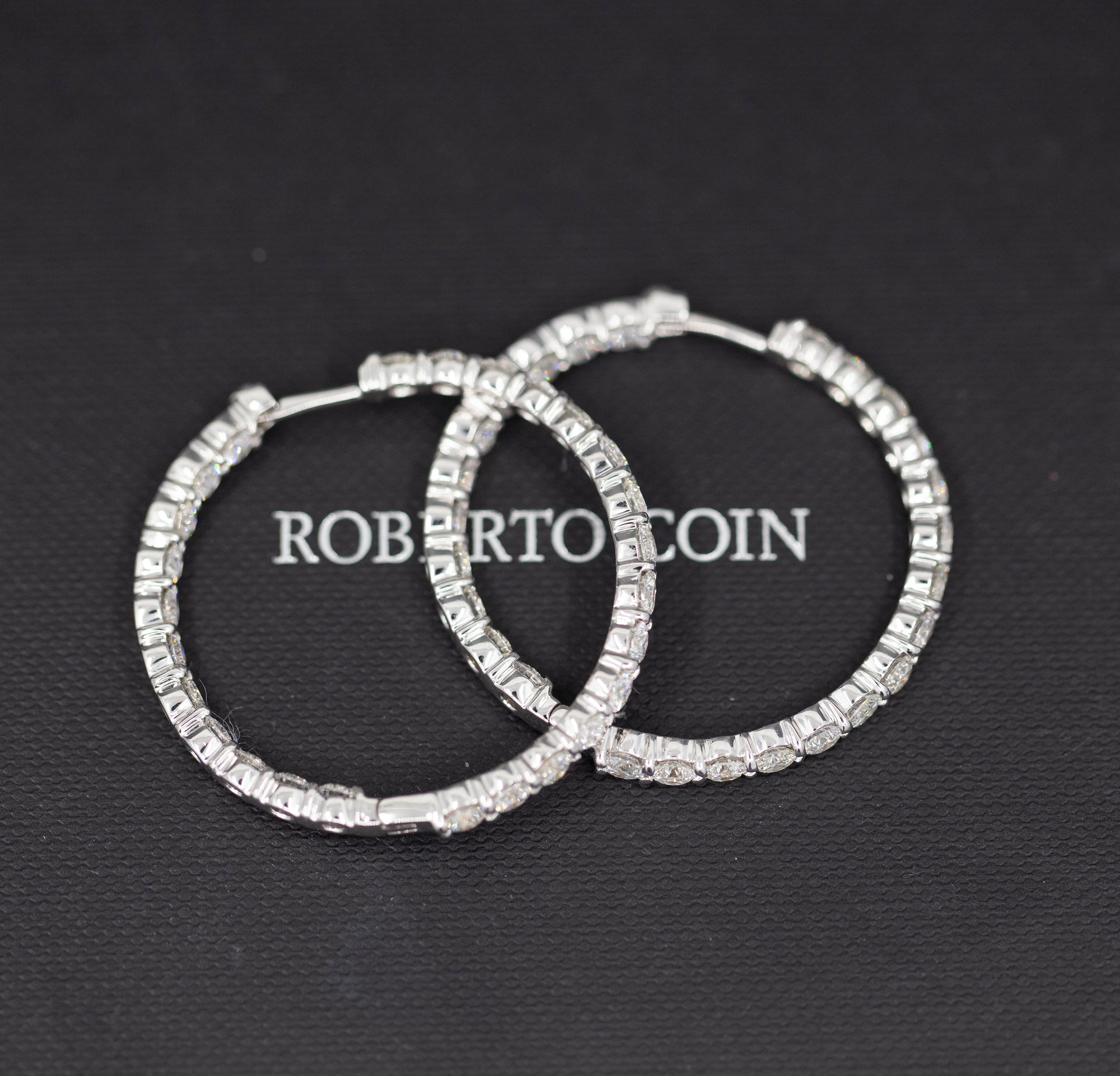Roberto Coin 5.55ctw Diamond Inside Out Hoop Earrings 18k with Packaging