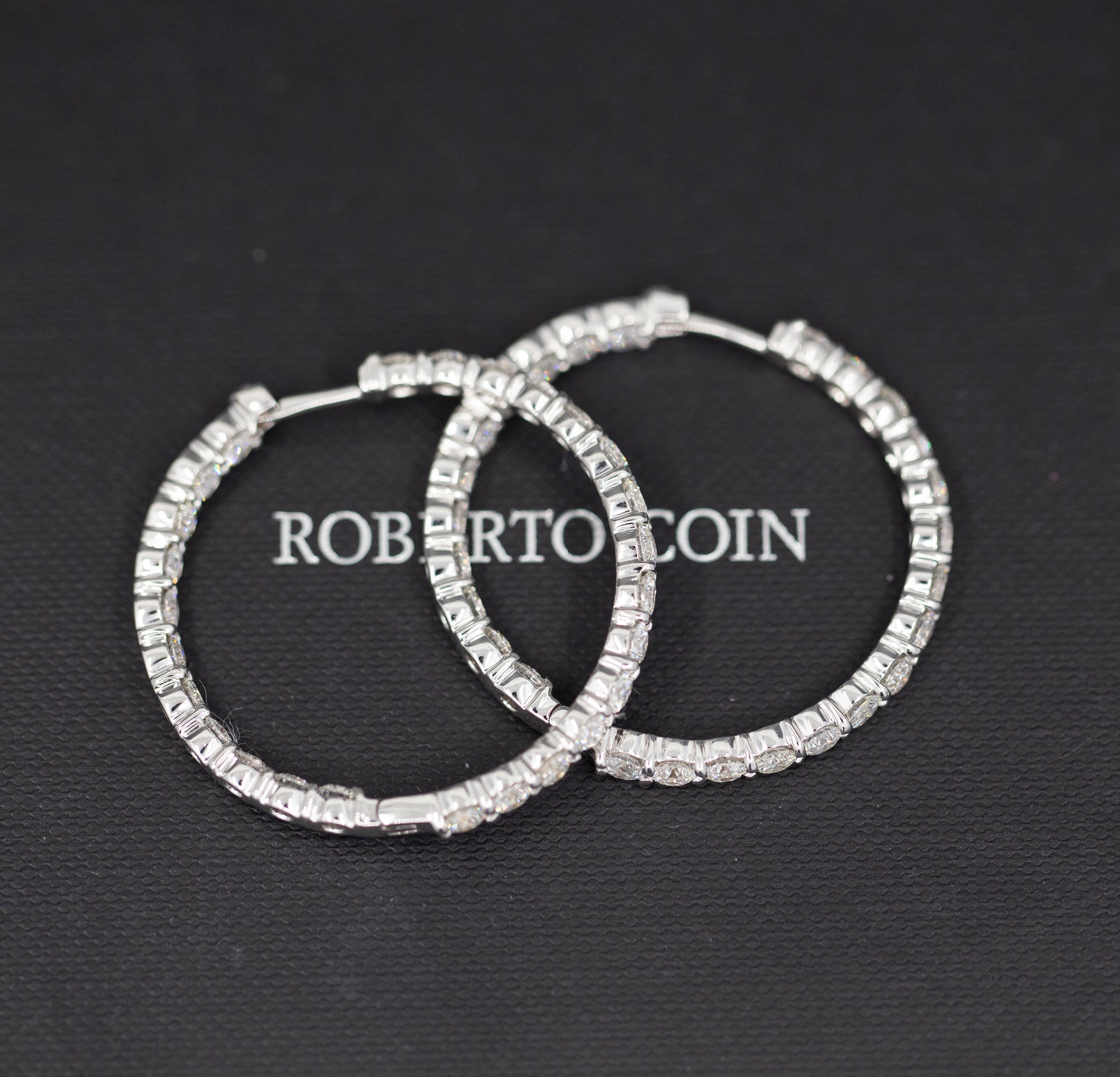 Roberto Coin 5.55ctw Diamond Inside Out Hoop Earrings 18k with Packaging