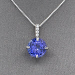 Stunning Brilliant Cut Natural Tanzanite and Diamond Pendant Necklace in 14k White Gold