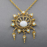 Radiant Victorian Revival Opal Dangle Brooch Pendant in Solid 14k Yellow Gold