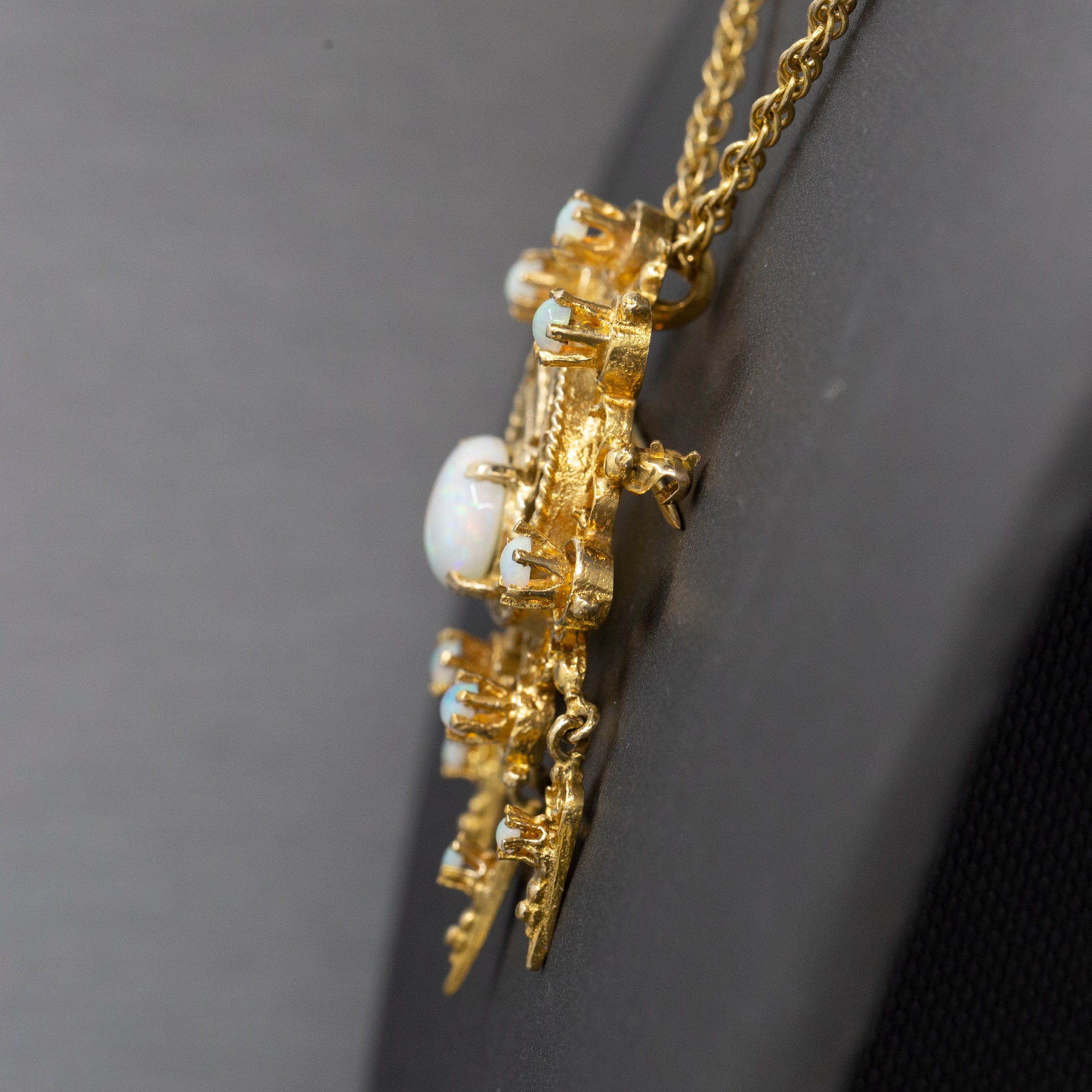 Radiant Victorian Revival Opal Dangle Brooch Pendant in Solid 14k Yellow Gold