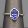 Tanzanite and Diamond Halo Filigree Ring in 14k White and Rose Gold