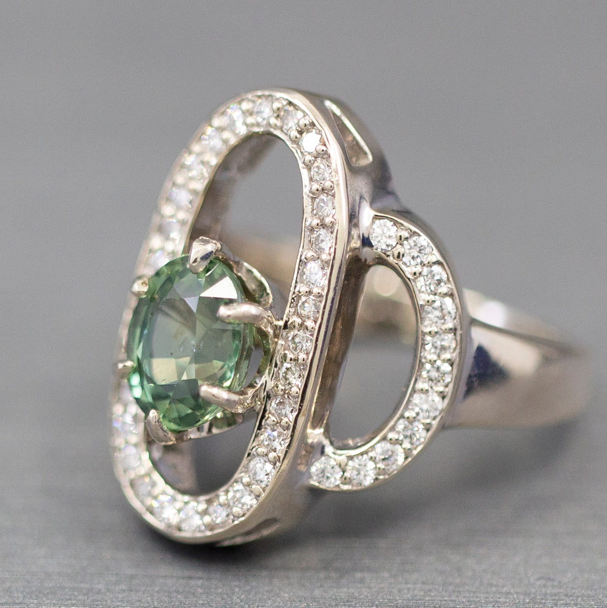 Gorgeous 3.02ctw Green Sapphire and Diamond Cocktail Ring in 14k White Gold