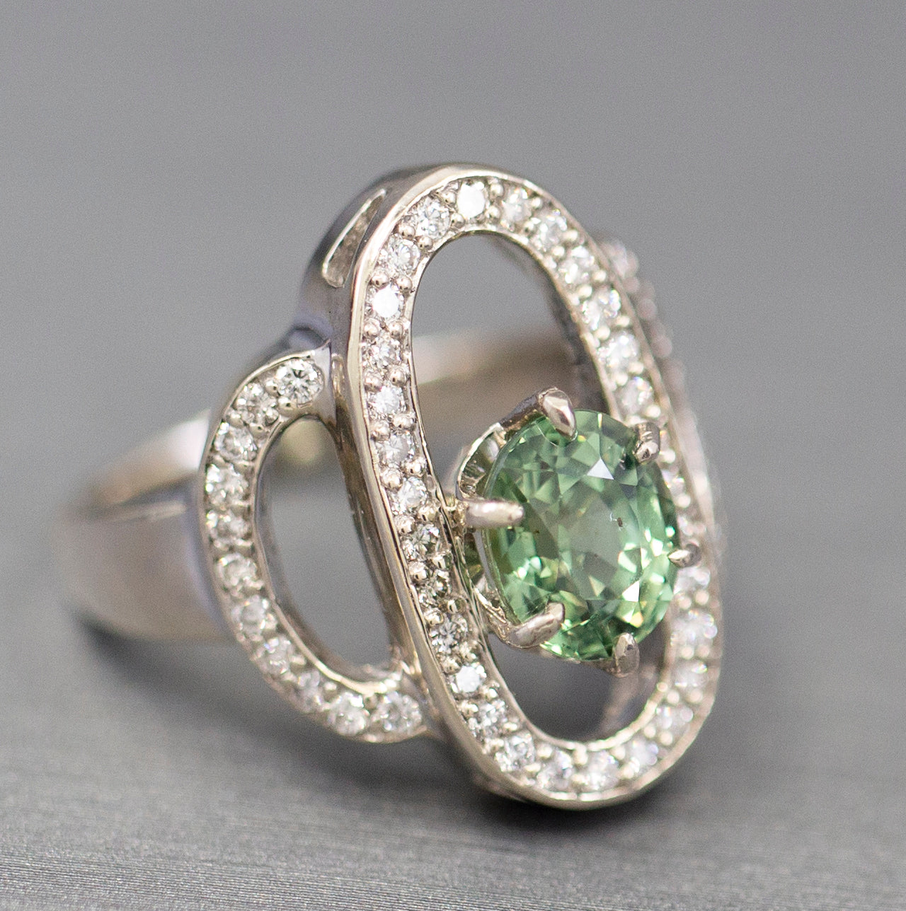 Gorgeous 3.02ctw Green Sapphire and Diamond Cocktail Ring in 14k White Gold