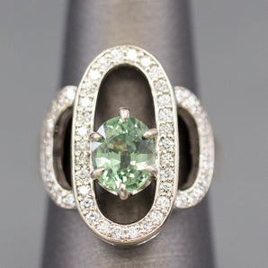 Gorgeous 3.02ctw Green Sapphire and Diamond Cocktail Ring in 14k White Gold