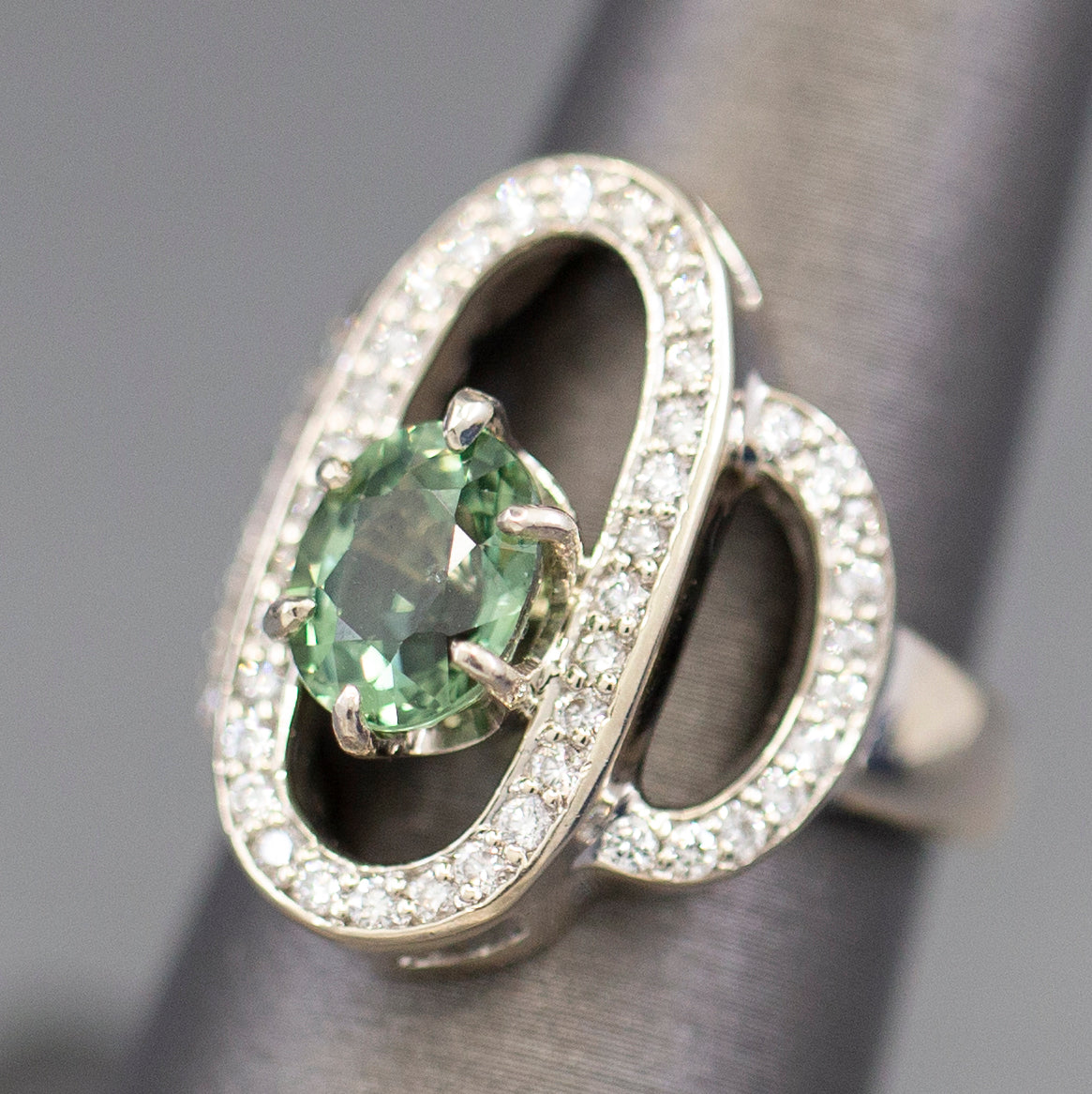 Gorgeous 3.02ctw Green Sapphire and Diamond Cocktail Ring in 14k White Gold