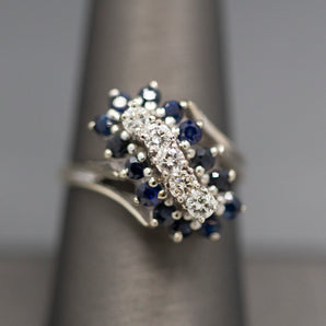 Classic Sapphire and Diamond Waterfall Cocktail Ring in 14k White Gold